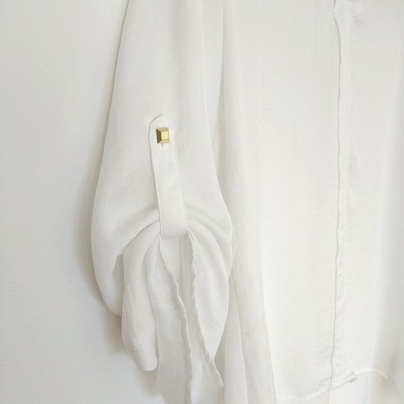 ELLEN TRACY Sheer White Long Sleeve V-Neck Blouse Gold Accents Loose size S - Picture 6 of 9